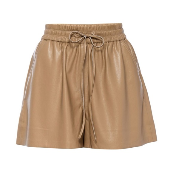 Good American Pants - Good American Tan High Waist Luxe Faux Leather Shorts